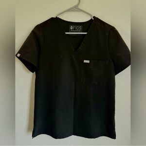 Figs Black V-Neck Medical Top with Branded Neckline